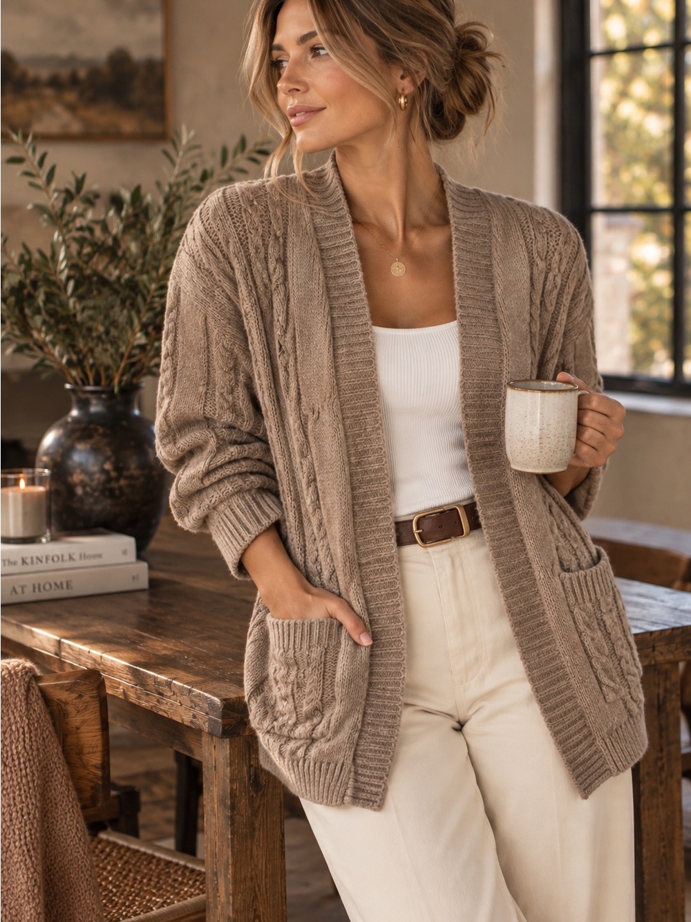 PINK ROSE Medium Cable-Knit Cardigan